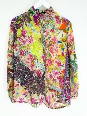 Johnny Was Floral Paisley Patchwork Button Down Blouse